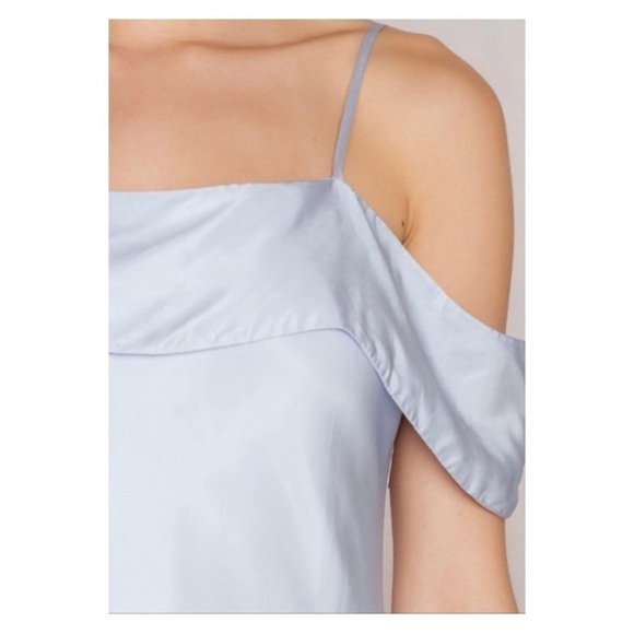 BARDOT x Revolve Light Blue Cold Shoulder Satin Midi Slip Dress Size 4 NWT - Picture 5 of 11